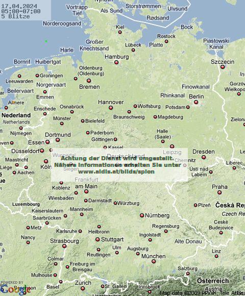 Blitze Deutschland 05:00 UTC Mi, 17.04.2024