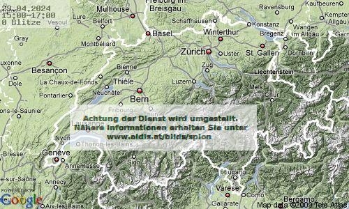 Blitze Schweiz 15:00 UTC Mo, 29.04.2024
