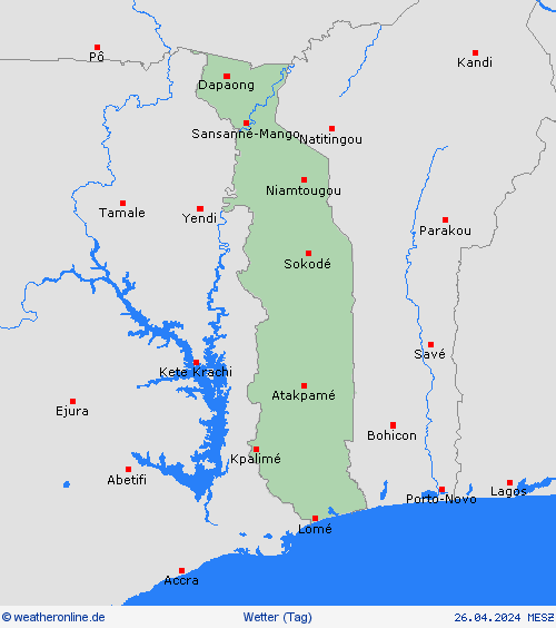 übersicht Togo Afrika Vorhersagekarten