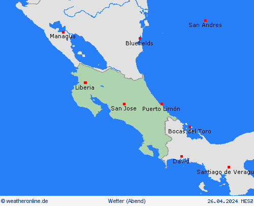 übersicht Costa Rica Mittelamerika Vorhersagekarten