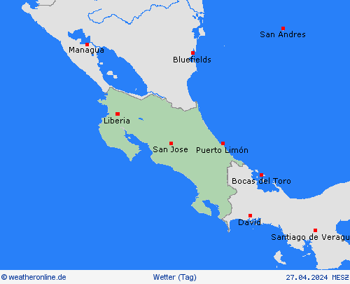 übersicht Costa Rica Mittelamerika Vorhersagekarten