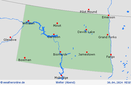 übersicht North Dakota Nordamerika Vorhersagekarten