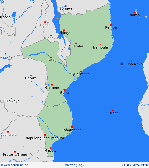 übersicht Mosambik Afrika Vorhersagekarten