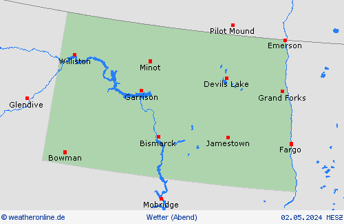 übersicht North Dakota Nordamerika Vorhersagekarten