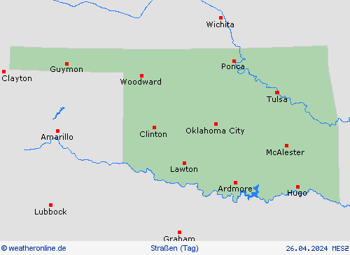 straßenwetter Oklahoma Nordamerika Vorhersagekarten