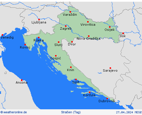 straßenwetter Kroatien Europa Vorhersagekarten