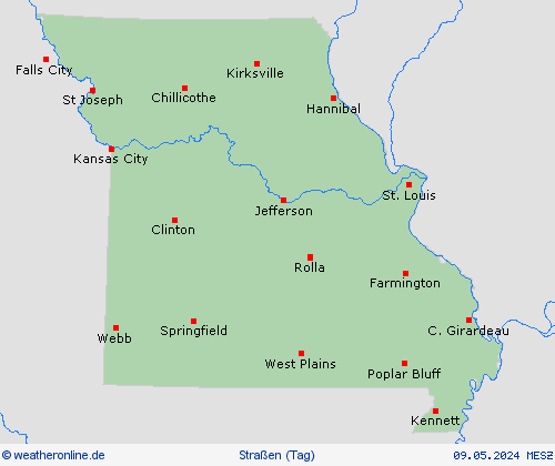 straßenwetter Missouri Nordamerika Vorhersagekarten