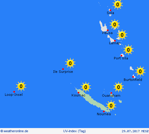 uv-index Neukaledonien Ozeanien Vorhersagekarten