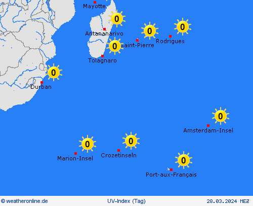 uv-index Südl. Ind. Ozean Afrika Vorhersagekarten
