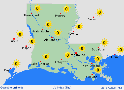 uv-index Louisiana Nordamerika Vorhersagekarten