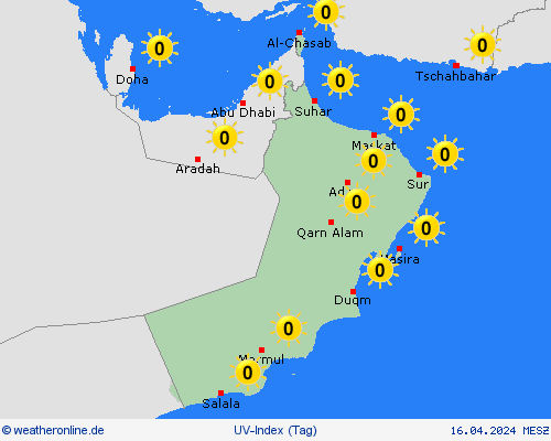 uv-index Oman Asien Vorhersagekarten