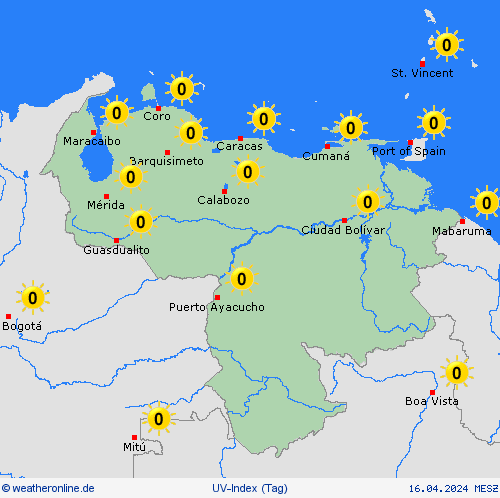 uv-index Venezuela Südamerika Vorhersagekarten