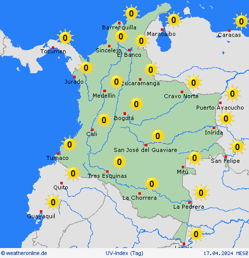 uv-index Kolumbien Südamerika Vorhersagekarten