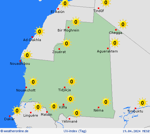 uv-index Mauretanien Afrika Vorhersagekarten