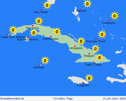 uv-index Kuba Mittelamerika Vorhersagekarten