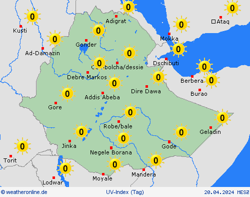 uv-index Äthiopien Afrika Vorhersagekarten
