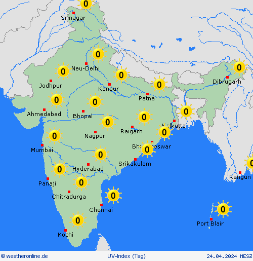 uv-index Indien Asien Vorhersagekarten