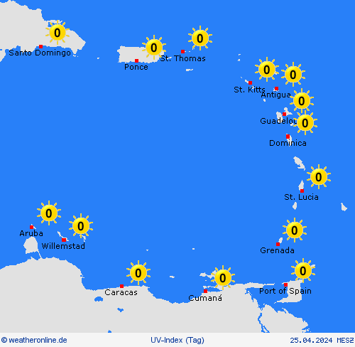 uv-index Kleine Antillen Mittelamerika Vorhersagekarten