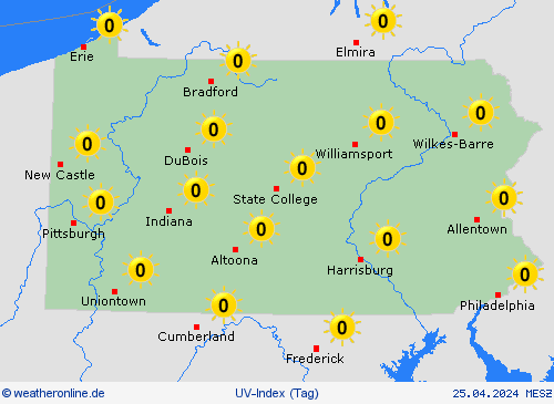 uv-index Pennsylvania Nordamerika Vorhersagekarten