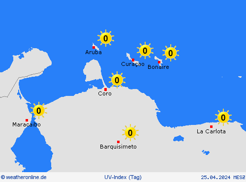uv-index Niederländische Antillen Südamerika Vorhersagekarten