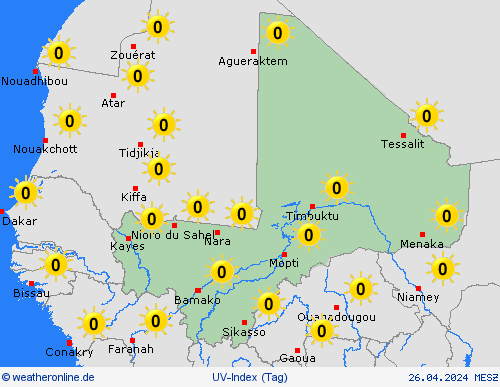 uv-index Mali Afrika Vorhersagekarten