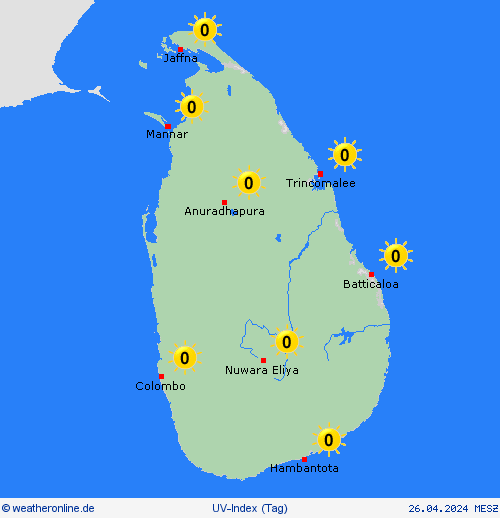 uv-index Sri Lanka Asien Vorhersagekarten