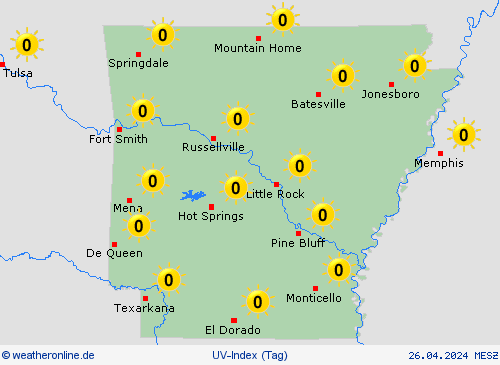uv-index Arkansas Nordamerika Vorhersagekarten