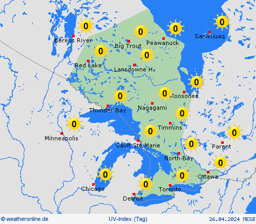 uv-index Ontario Nordamerika Vorhersagekarten