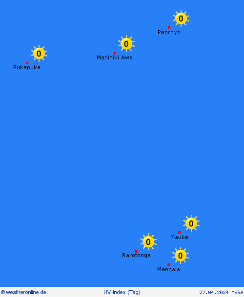 uv-index Cookinseln Ozeanien Vorhersagekarten