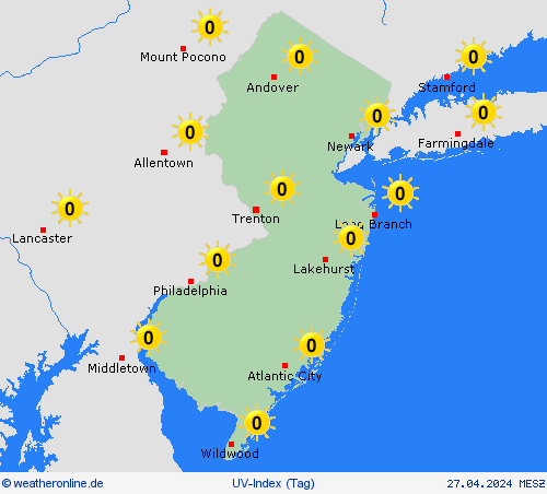uv-index New Jersey Nordamerika Vorhersagekarten