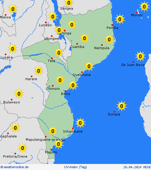 uv-index Mosambik Afrika Vorhersagekarten
