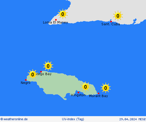uv-index Jamaika Mittelamerika Vorhersagekarten