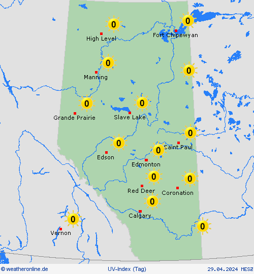 uv-index Alberta Nordamerika Vorhersagekarten