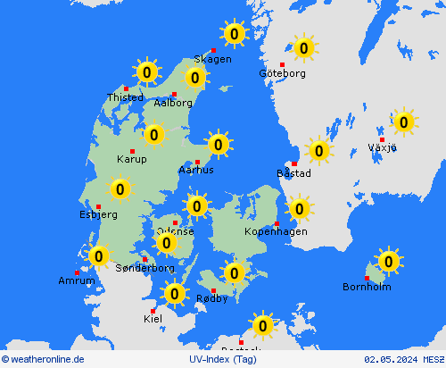 uv-index Dänemark Europa Vorhersagekarten