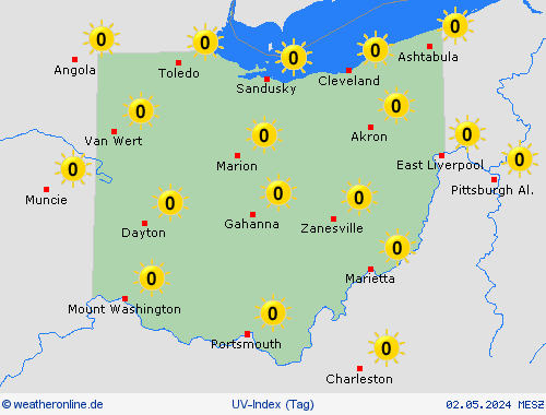 uv-index Ohio Nordamerika Vorhersagekarten