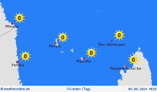 uv-index Komoren Afrika Vorhersagekarten