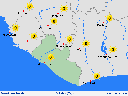 uv-index Liberia Afrika Vorhersagekarten