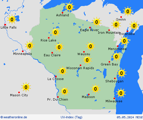 uv-index Wisconsin Nordamerika Vorhersagekarten