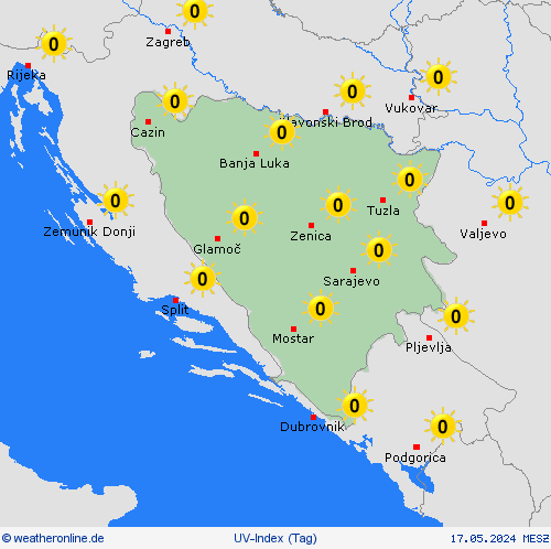 uv-index Bosnien und Herzegowina Europa Vorhersagekarten