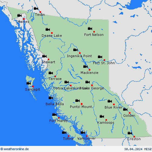 webcam British Columbia Nordamerika Vorhersagekarten