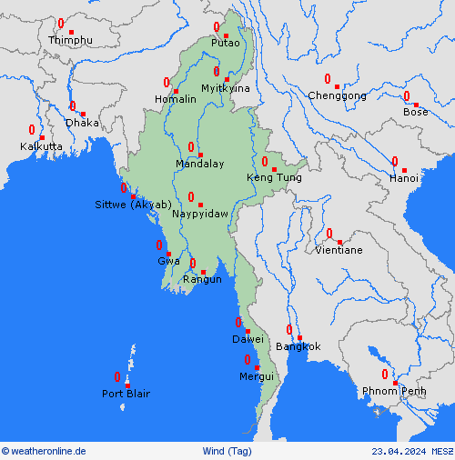 wind Myanmar Asien Vorhersagekarten