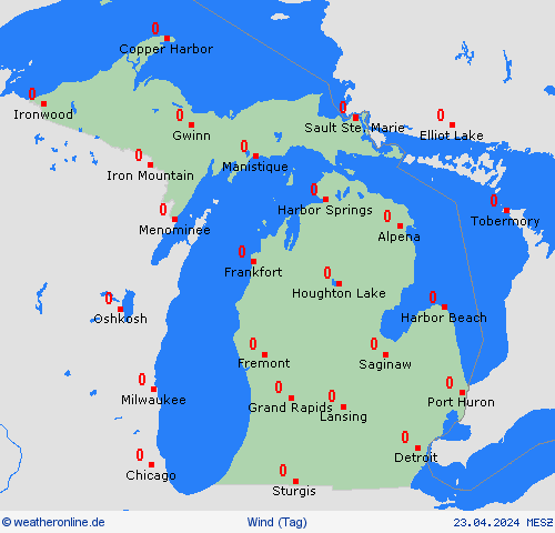 wind Michigan Nordamerika Vorhersagekarten