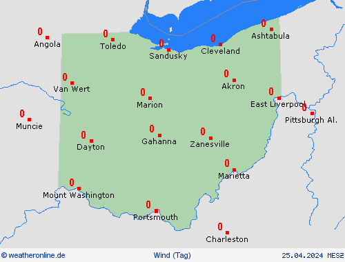 wind Ohio Nordamerika Vorhersagekarten