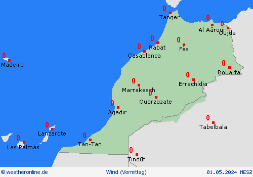 wind Marokko Afrika Vorhersagekarten