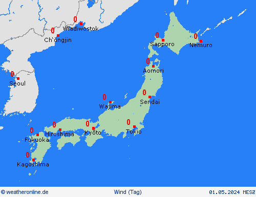 wind Japan Asien Vorhersagekarten