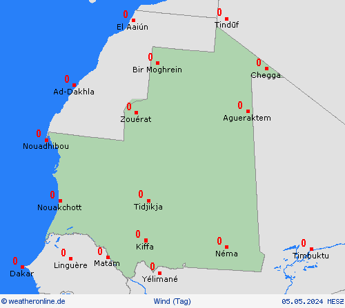 wind Mauretanien Afrika Vorhersagekarten