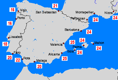 Westliches Mittelmeer Wassertemperaturkarten