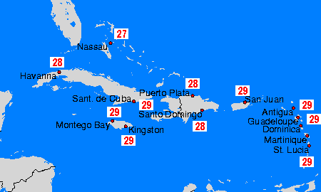 Karibik Wassertemperaturkarten