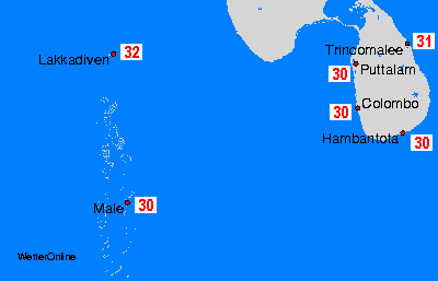 Maledives, Sri Lanka Wassertemperaturkarten