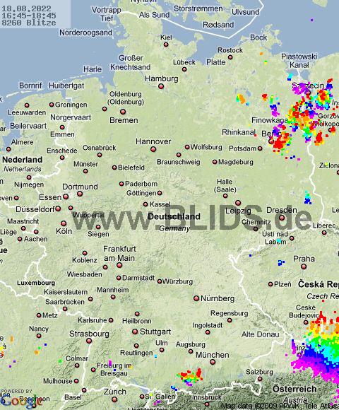 Blitze Deutschland 16:45 UTC Do, 18.08.2022